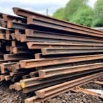 Clean,Used,Rail,Track,Scrap,In,A,Large,Pile,With