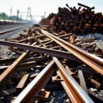 Clean,Used,Rail,Track,Scrap,In,A,Large,Pile